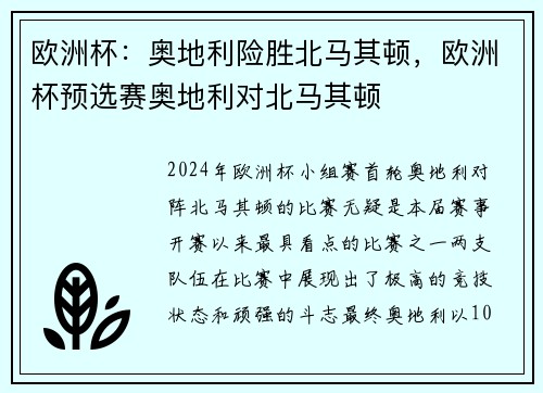 欧洲杯：奥地利险胜北马其顿，欧洲杯预选赛奥地利对北马其顿